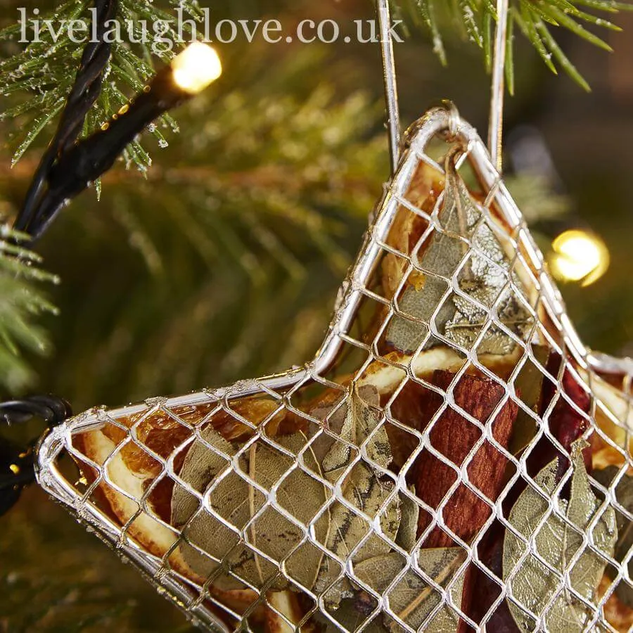 14.5cm Silver Mesh Star Ornament with Dried Fruit – Christmas Tree Decoration ***Clearance***