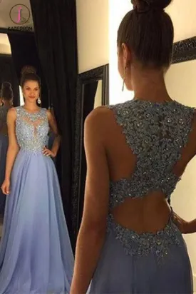 A-line Chiffon Lace Long Prom Dress,Round Neck Evening Dress,Sequin Formal Dresses KPP0214
