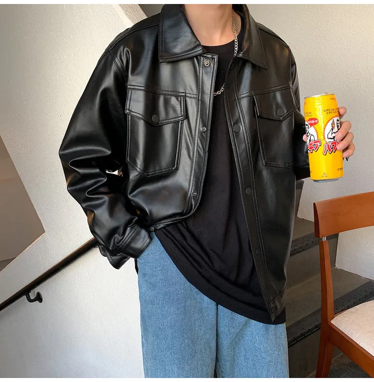 Chicmy-Graduation gift, Coachella Valley Music Festival Look,Black Soft Faux Leather MEN Jacket