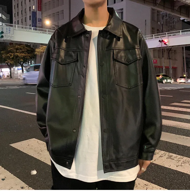 Chicmy-Graduation gift, Coachella Valley Music Festival Look,Black Soft Faux Leather MEN Jacket