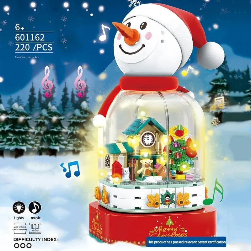 Christmas City Street View Train Building Blocks Christmas  Winter Village  Merry House Claus Bricks Toys Kids Christmas Gifts