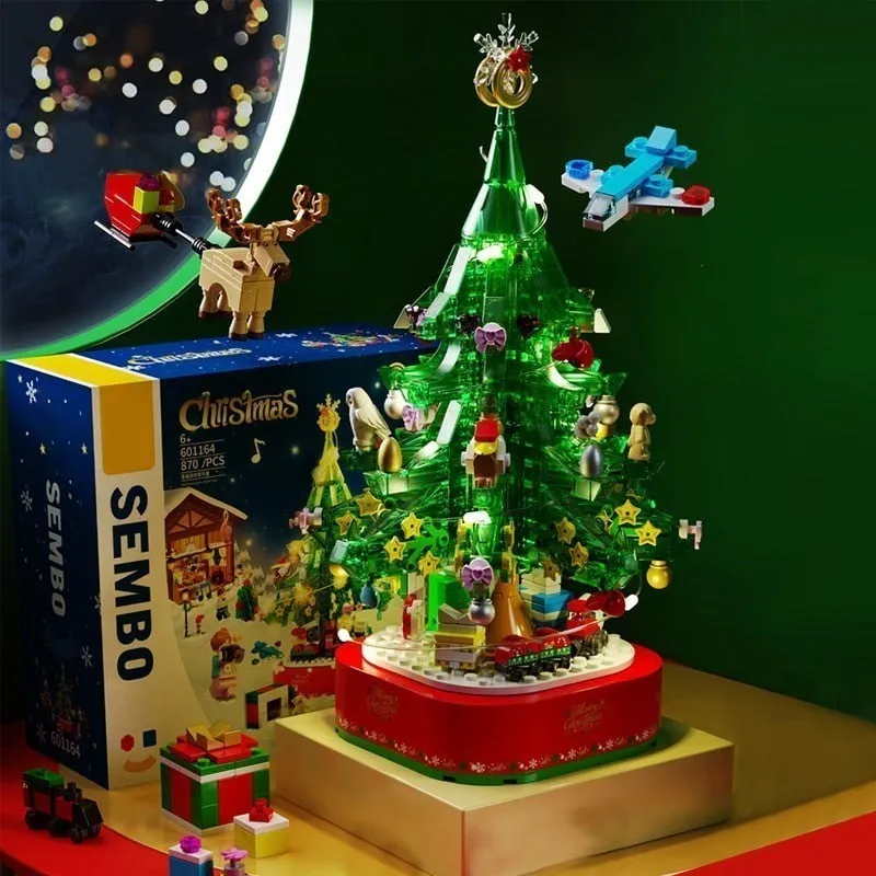 Christmas City Street View Train Building Blocks Christmas  Winter Village  Merry House Claus Bricks Toys Kids Christmas Gifts