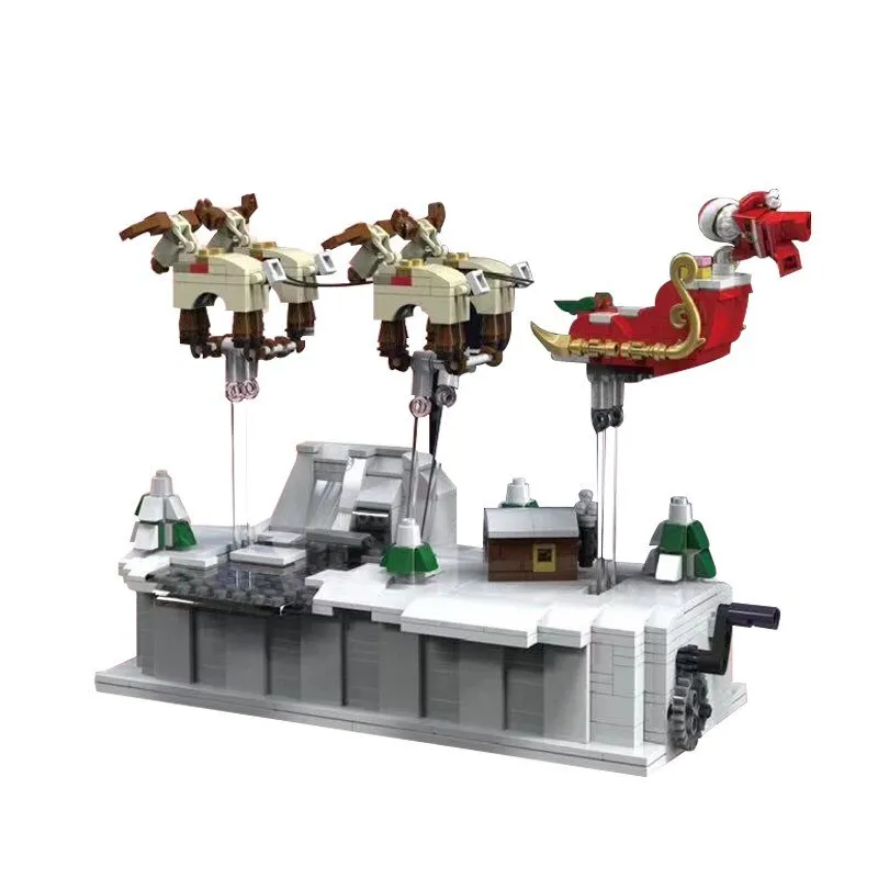 Christmas City Street View Train Building Blocks Christmas  Winter Village  Merry House Claus Bricks Toys Kids Christmas Gifts