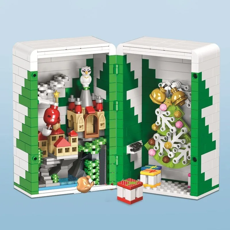 Christmas City Street View Train Building Blocks Christmas  Winter Village  Merry House Claus Bricks Toys Kids Christmas Gifts