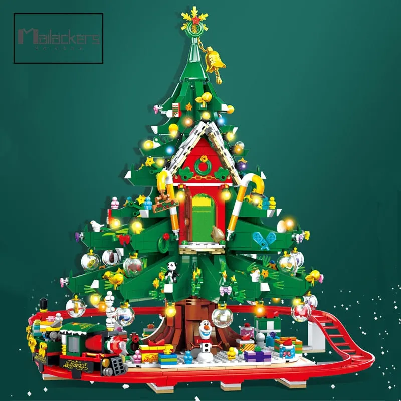 Christmas City Street View Train Building Blocks Christmas  Winter Village  Merry House Claus Bricks Toys Kids Christmas Gifts