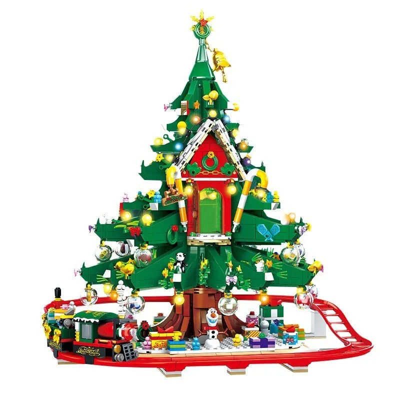 Christmas City Street View Train Building Blocks Christmas  Winter Village  Merry House Claus Bricks Toys Kids Christmas Gifts
