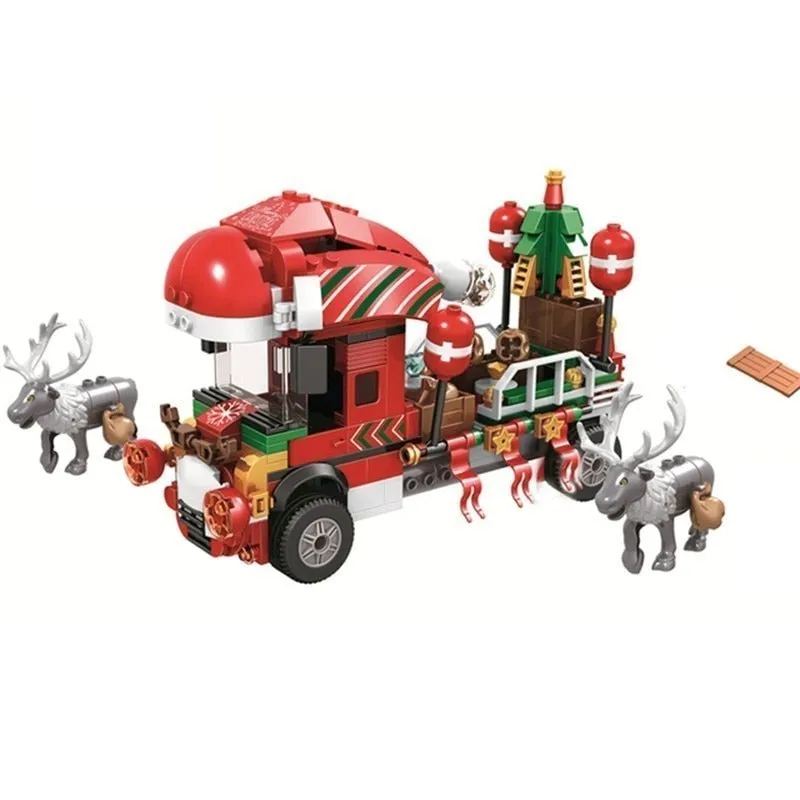 Christmas City Street View Train Building Blocks Christmas  Winter Village  Merry House Claus Bricks Toys Kids Christmas Gifts