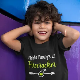 Family's Little Firecracker Black (Surname) Onesie/Full Romper/Tshirt