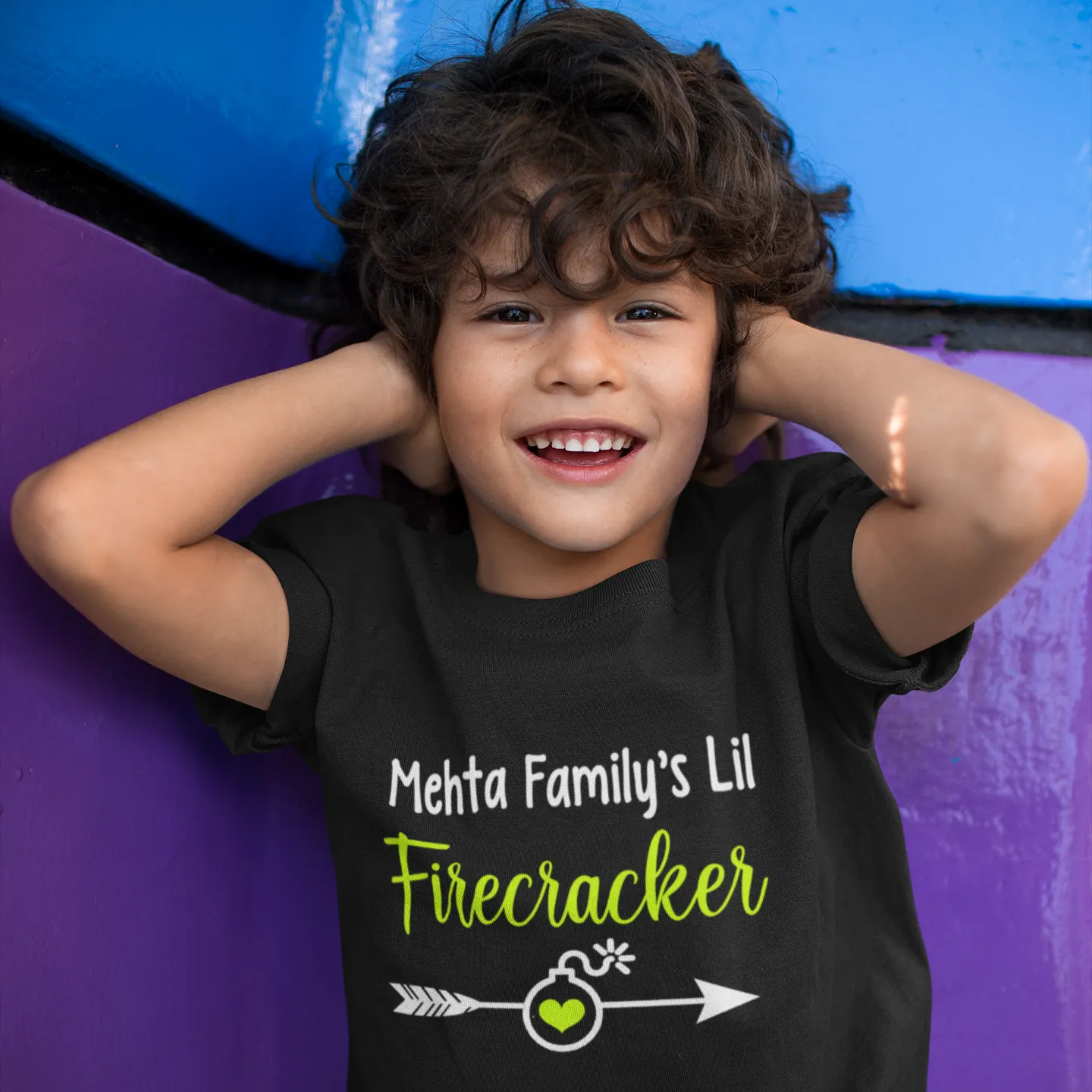 Family's Little Firecracker Black (Surname) Onesie/Full Romper/Tshirt
