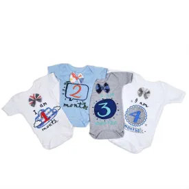 Hand Embroidered Milestone Romper Set of 12 - Bow Tie