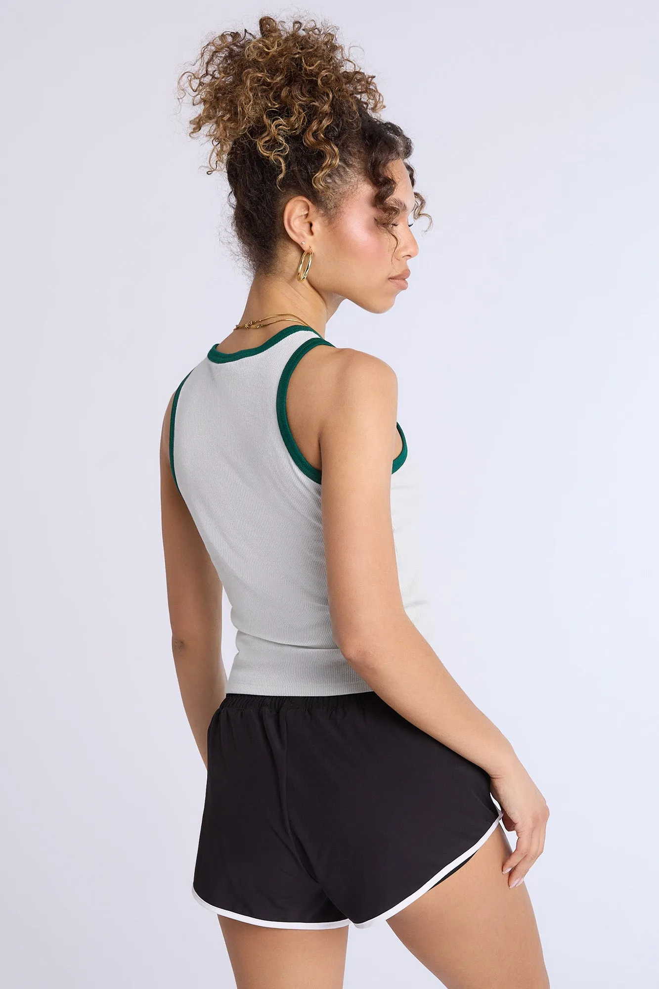 Hello Kitty Crest Graphic Ribbed High Neck Tank Top