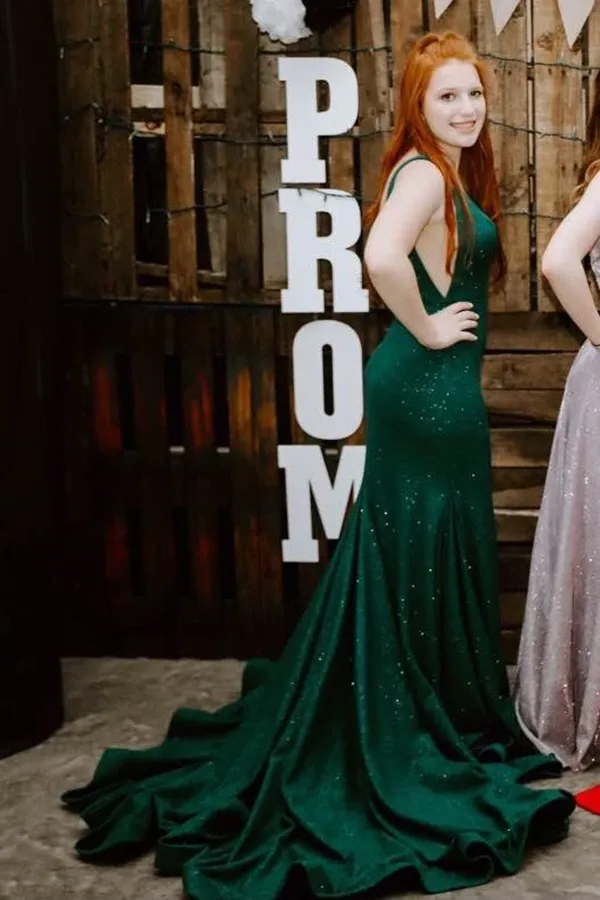 Kateprom Mermaid Front Split Green Sequin Shiny Long Prom Dresses KPP1423