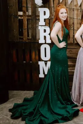 Kateprom Mermaid Front Split Green Sequin Shiny Long Prom Dresses KPP1423