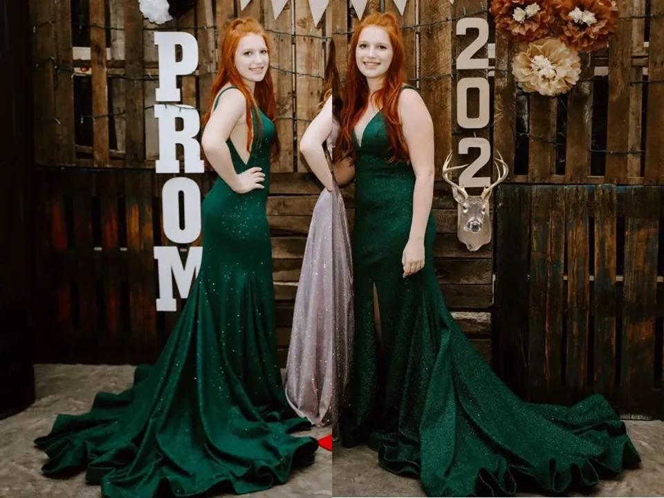 Kateprom Mermaid Front Split Green Sequin Shiny Long Prom Dresses KPP1423