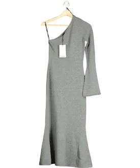 Lavish Alice Huda Knitted Asymmetric Fit & Flare Midi Dress In Grey UK 6