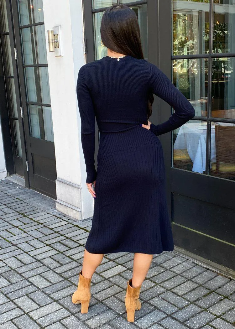 Lily Ribbed Midi Dress-Black
