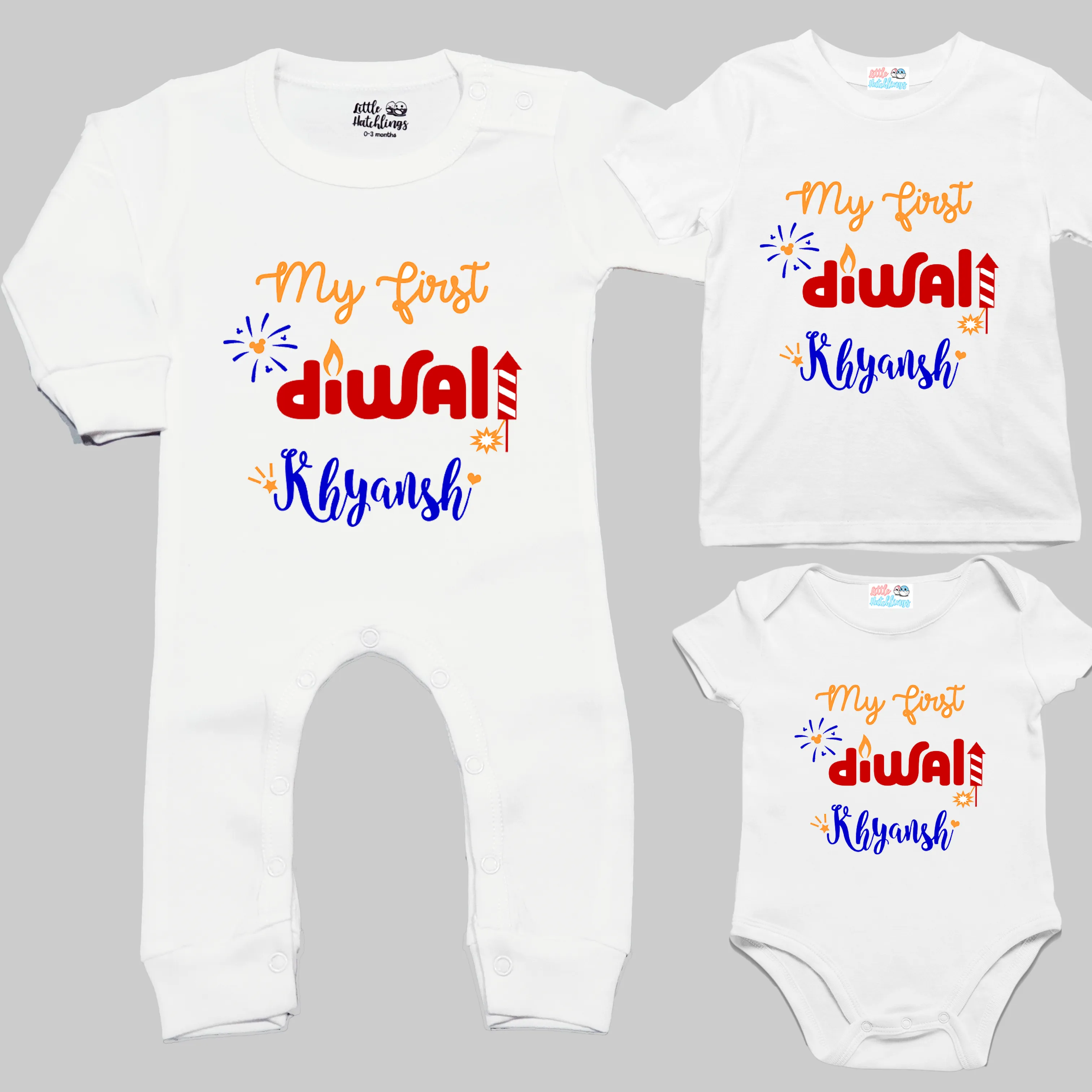 My First Diwali Personalized White (Mickey Sparkles) Onesie/Full Romper/Tshirt