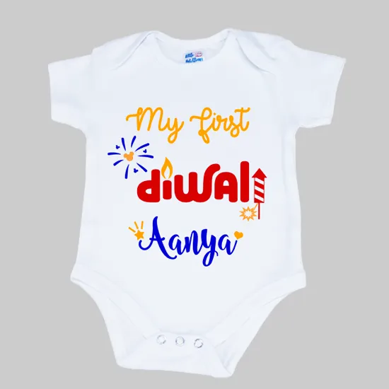 My First Diwali Personalized White (Mickey Sparkles) Onesie/Full Romper/Tshirt
