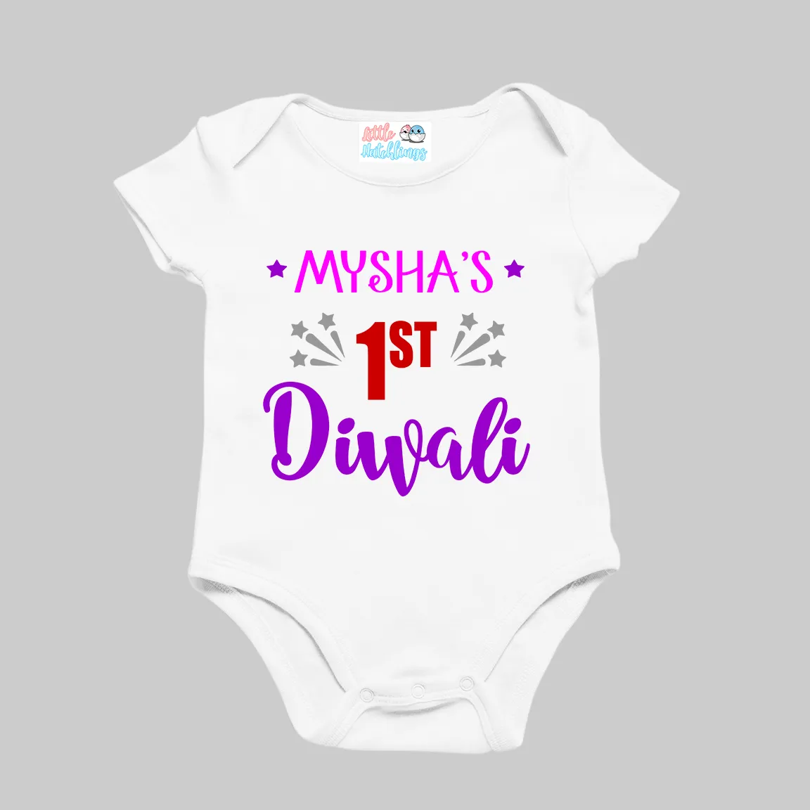 My First Diwali Personalized White (Pink Purple) Onesie/Full Romper/Tshirt
