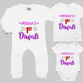 My First Diwali Personalized White (Pink Purple) Onesie/Full Romper/Tshirt