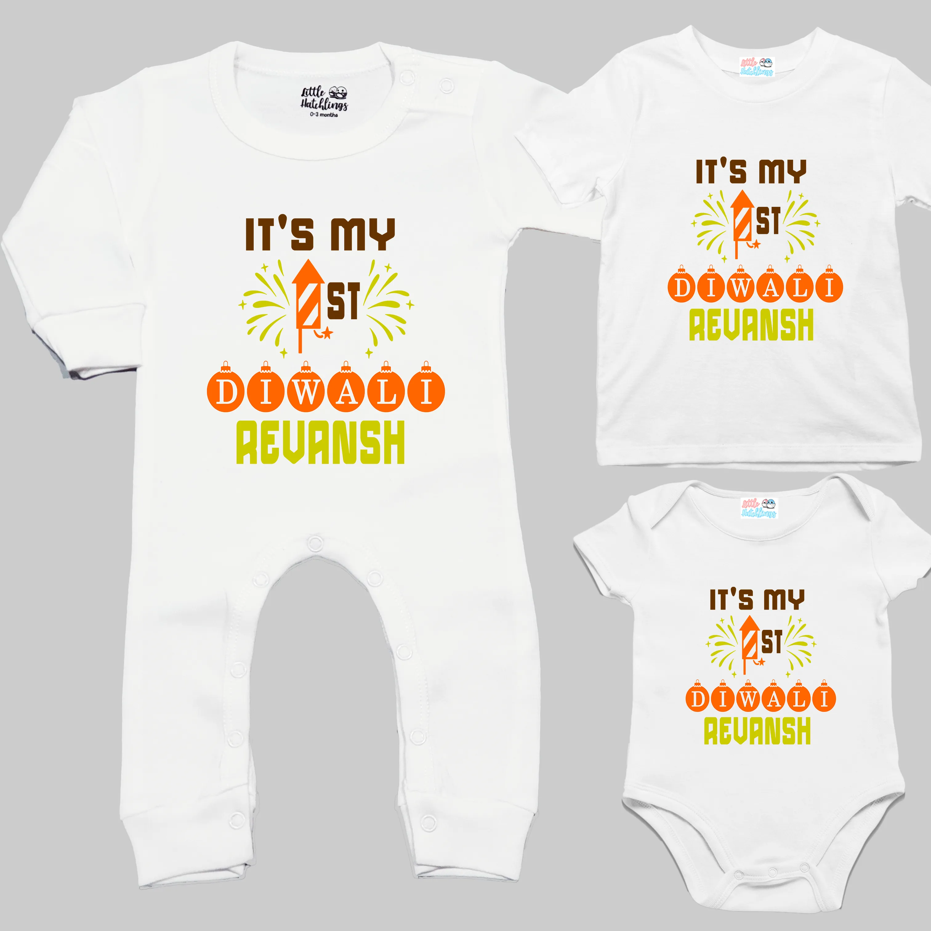 My First Diwali White Onesie / Full Romper /Tshirt  (Rocket Sparks 2023)