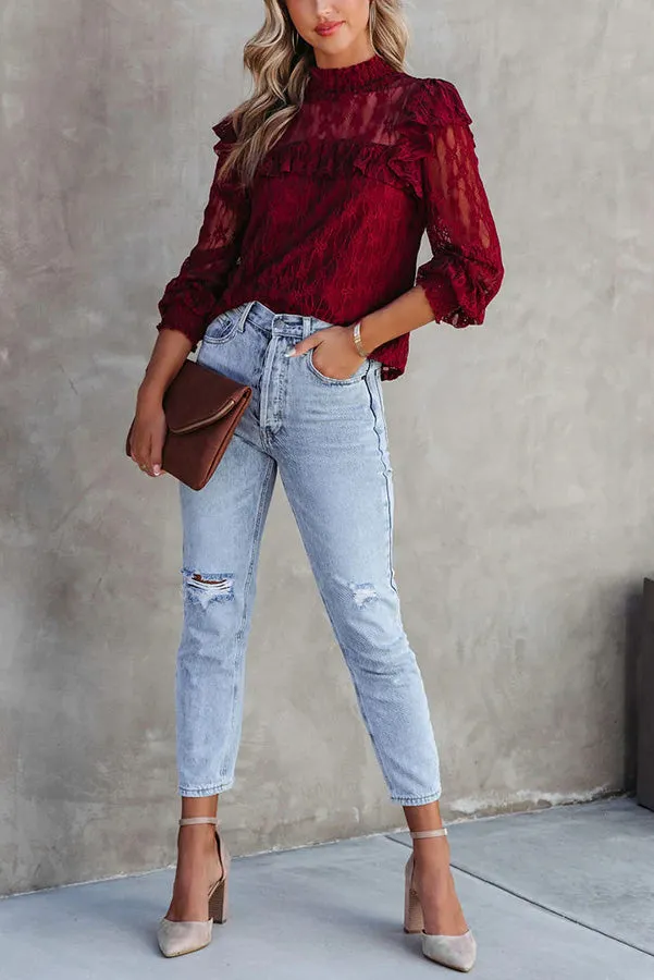 Novakiki Finding Romance Lace Ruffle Sleeve Blouse