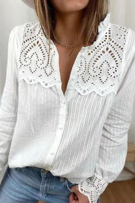 Novakiki Fulfilled Heart Lace Button Ruffle Neck Blouse