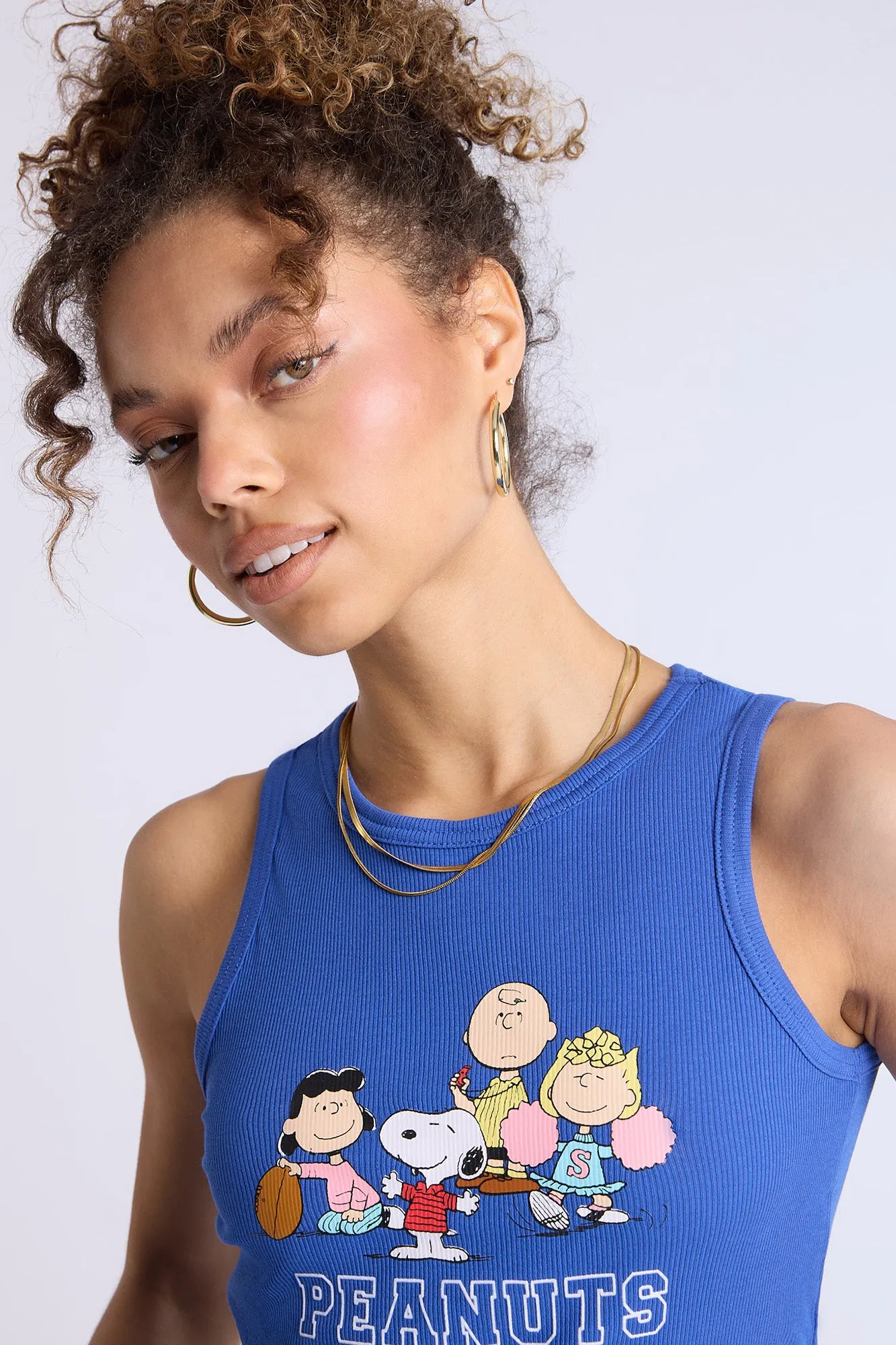 Peanuts Graphic Ribbed High Neck Tank Top