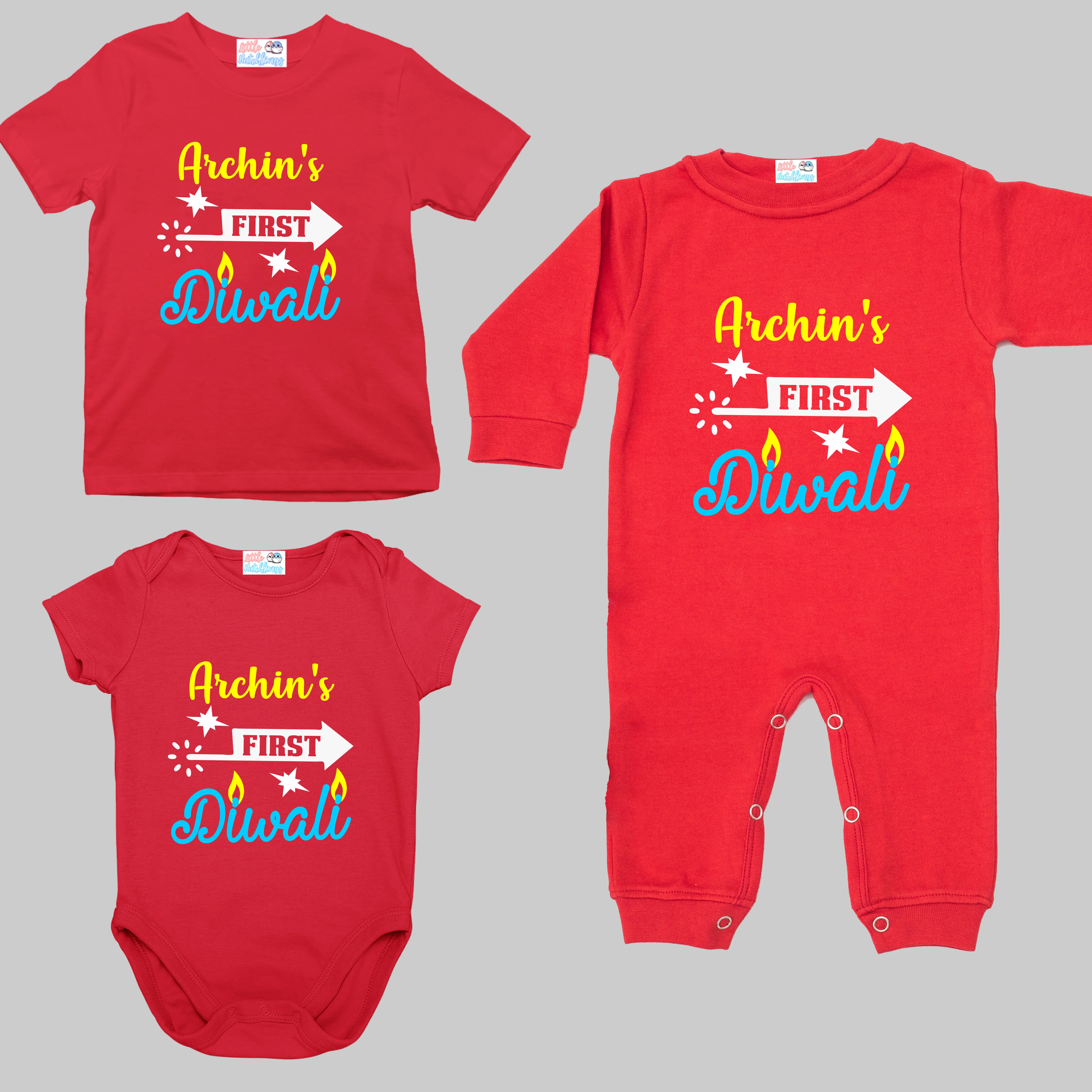 Personalized First Diwali Rocket Red Onesie/Full Romper/Tshirt