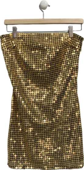 Pretty Little Thing Gold Sequin Mini Dress UK 10